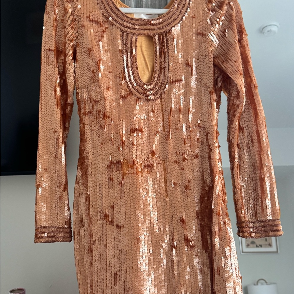 LoveShackFancy Sequin Mini Dress in Copper